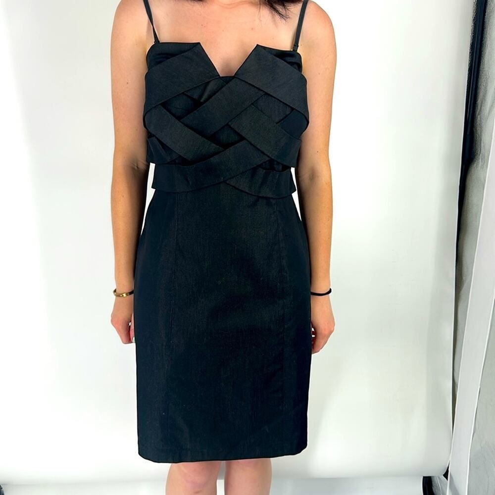 Adrienne Vittadini 6 Black Sheath Midi Dress V-Neck Sleeveless